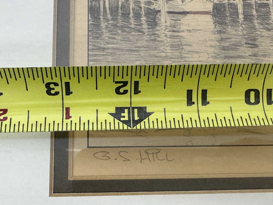 Just Added - G. S. Hill Hand Signed Hand-Colored Pencil Limited Edition Print Titled 'Town View' 13 x 9 Framed 18.5 X 14.5 [Photo 12]