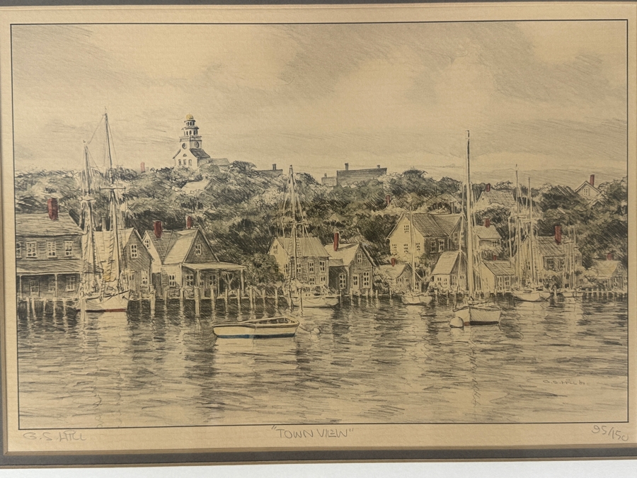 Just Added - G. S. Hill Hand Signed Hand-Colored Pencil Limited Edition Print Titled 'Town View' 13 x 9 Framed 18.5 X 14.5 [Photo 5]