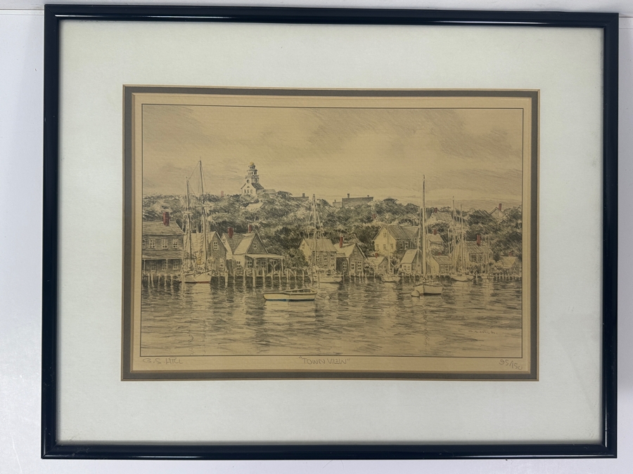 Just Added - G. S. Hill Hand Signed Hand-Colored Pencil Limited Edition Print Titled 'Town View' 13 x 9 Framed 18.5 X 14.5 [Photo 3]