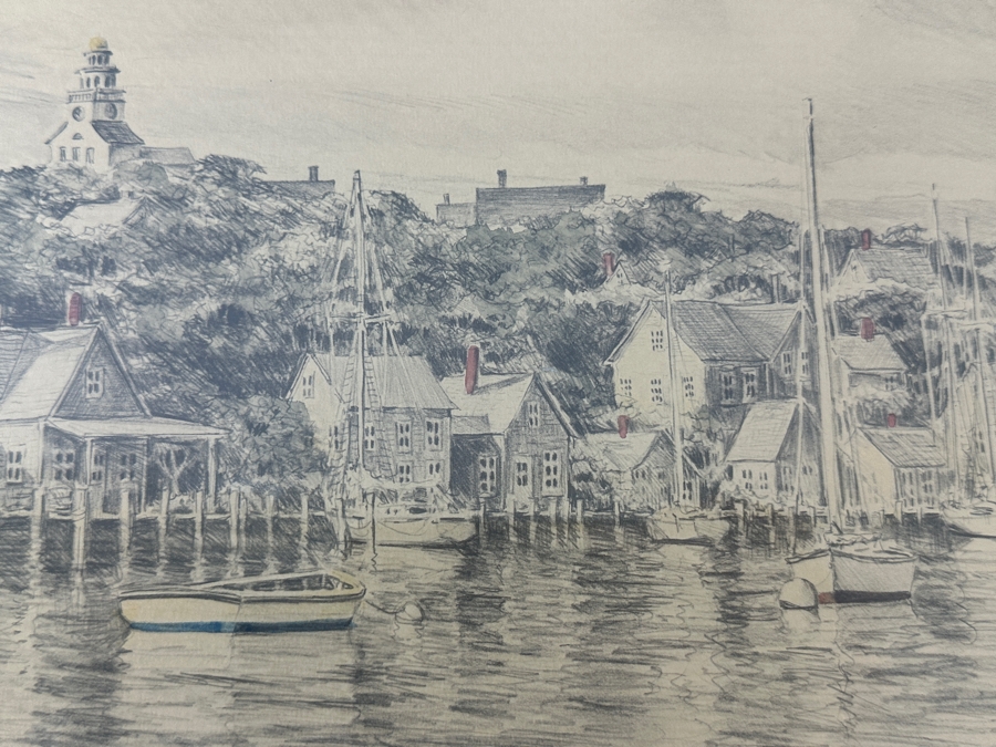 Just Added - G. S. Hill Hand Signed Hand-Colored Pencil Limited Edition Print Titled 'Town View' 13 x 9 Framed 18.5 X 14.5 [Photo 7]