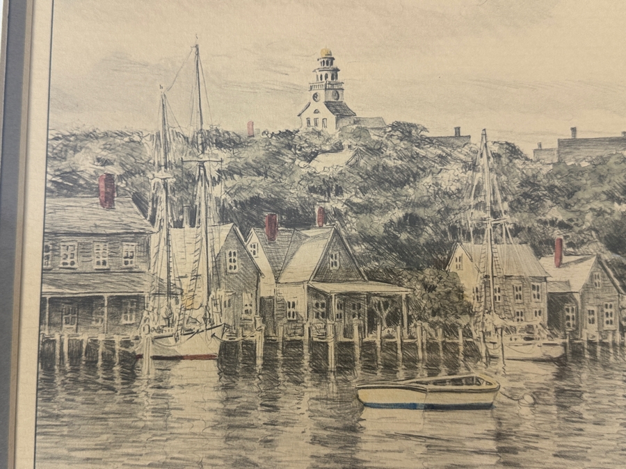 Just Added - G. S. Hill Hand Signed Hand-Colored Pencil Limited Edition Print Titled 'Town View' 13 x 9 Framed 18.5 X 14.5 [Photo 6]