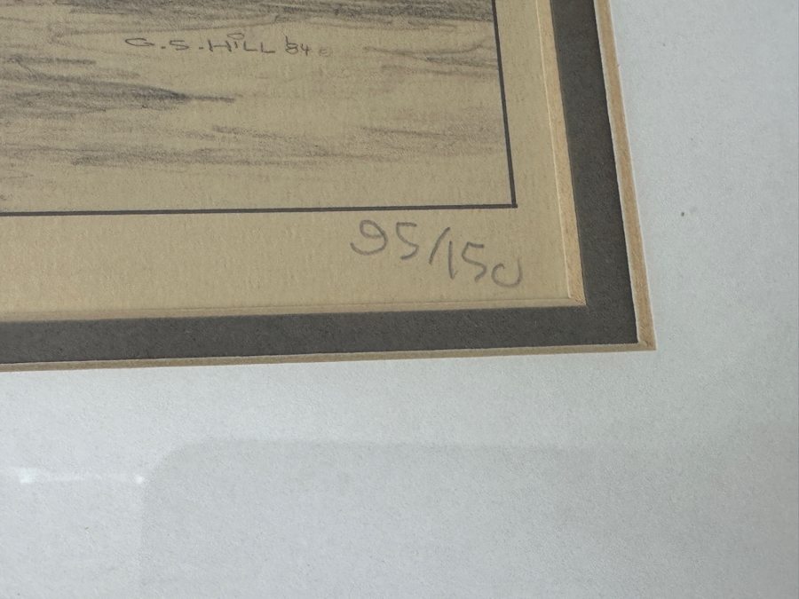 Just Added - G. S. Hill Hand Signed Hand-Colored Pencil Limited Edition Print Titled 'Town View' 13 x 9 Framed 18.5 X 14.5 [Photo 11]