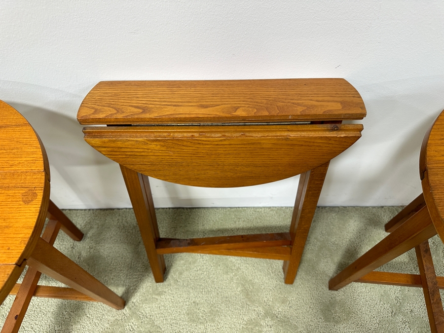 Just Added - (4) Drop-leaf Round Wooden Side Tables 15W X 19H [Photo 7]