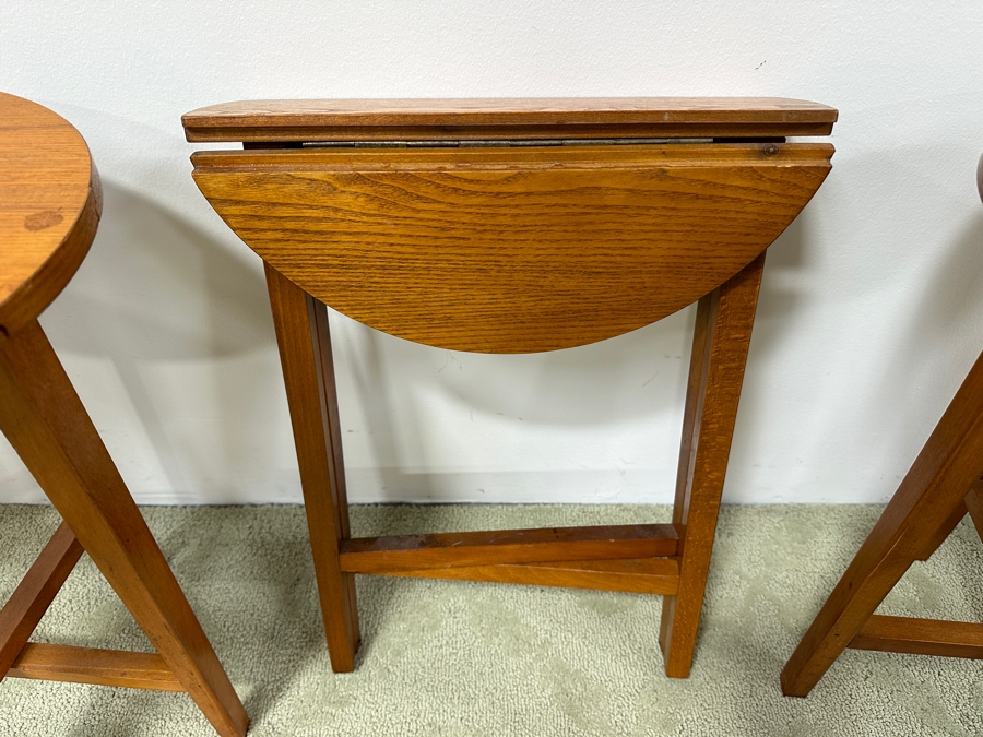 Just Added - (4) Drop-leaf Round Wooden Side Tables 15W X 19H [Photo 6]
