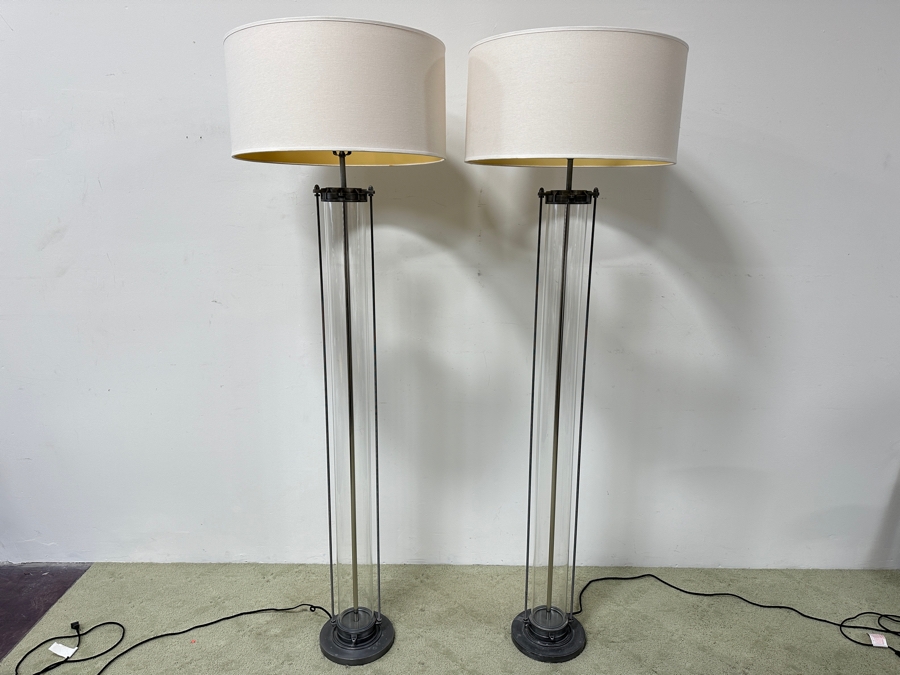 Just Added - Pair Of Restoration Hardware Flatiron Steel And Glass Floor Lamps 75'H [Photo 6]