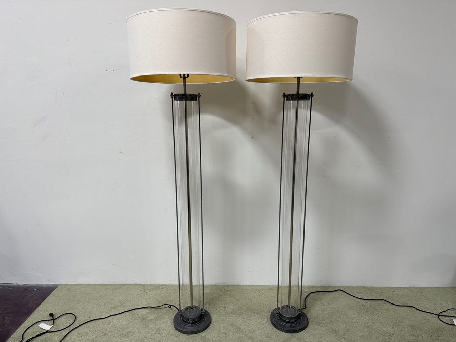 Just Added - Pair Of Restoration Hardware Flatiron Steel And Glass Floor Lamps 75'H [Photo 2]