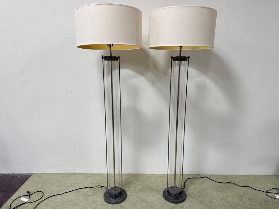 Just Added - Pair Of Restoration Hardware Flatiron Steel And Glass Floor Lamps 75'H [Photo 3]
