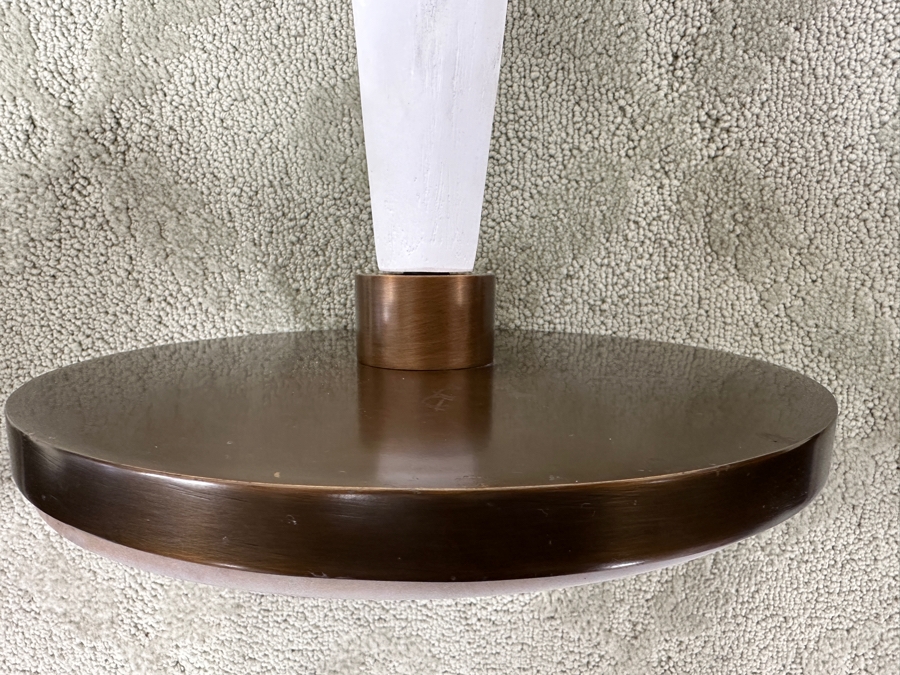 Just Added - White Modern Side Table With Round Marble Top With Dark Bronze Rim And A Sculptural Curved Base 10W X 24H [Photo 5]