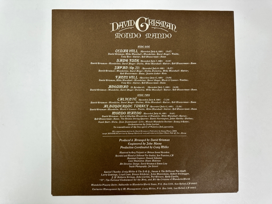 David Grisman - Mondo Mando. Warner Bros. Records, BSK 3618, 1981 Vinyl Record [Photo 6]