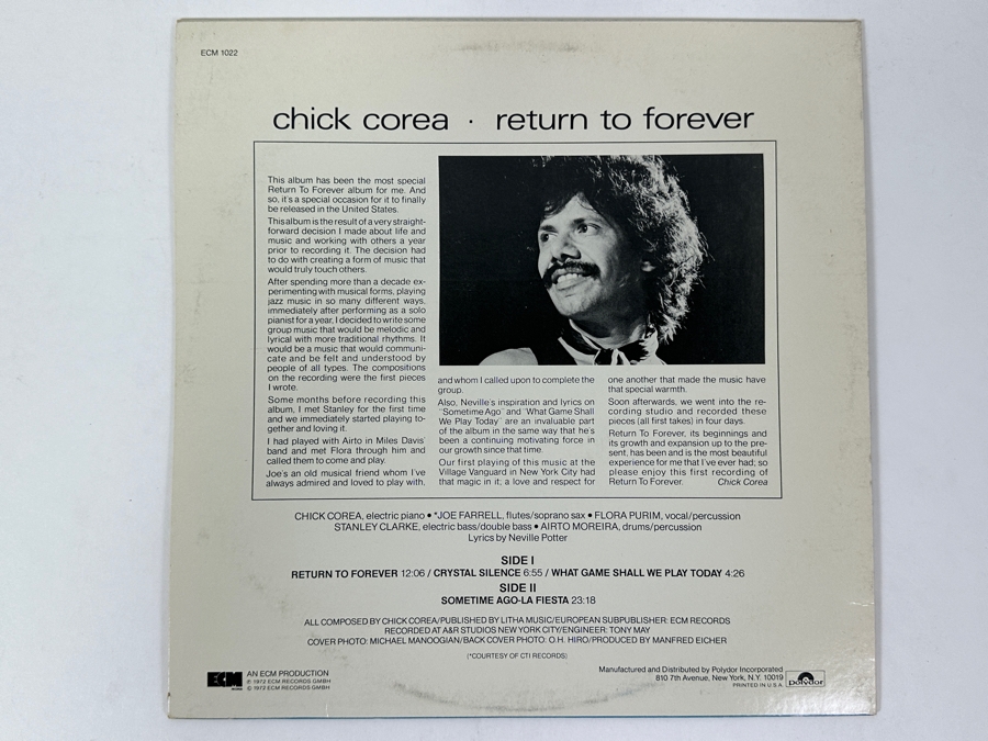 Chick Corea - Return To Forever - ECM Records ECM 1022 1972 Vinyl Record [Photo 2]
