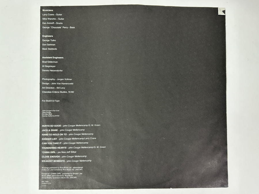 John Cougar - American Fool Riva RVL 7501 1982 Vinyl Record [Photo 6]