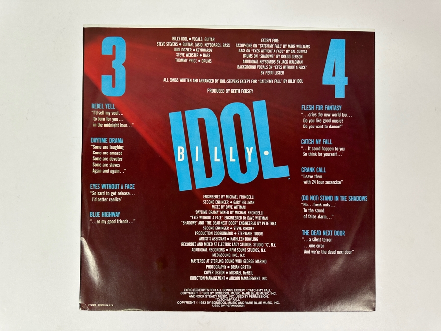 Billy Idol - Rebel Yell, The Classic 1983 Album From Chrysalis Records, Catalog Number FV 41450. A Must-Own Vinyl Record [Photo 5]