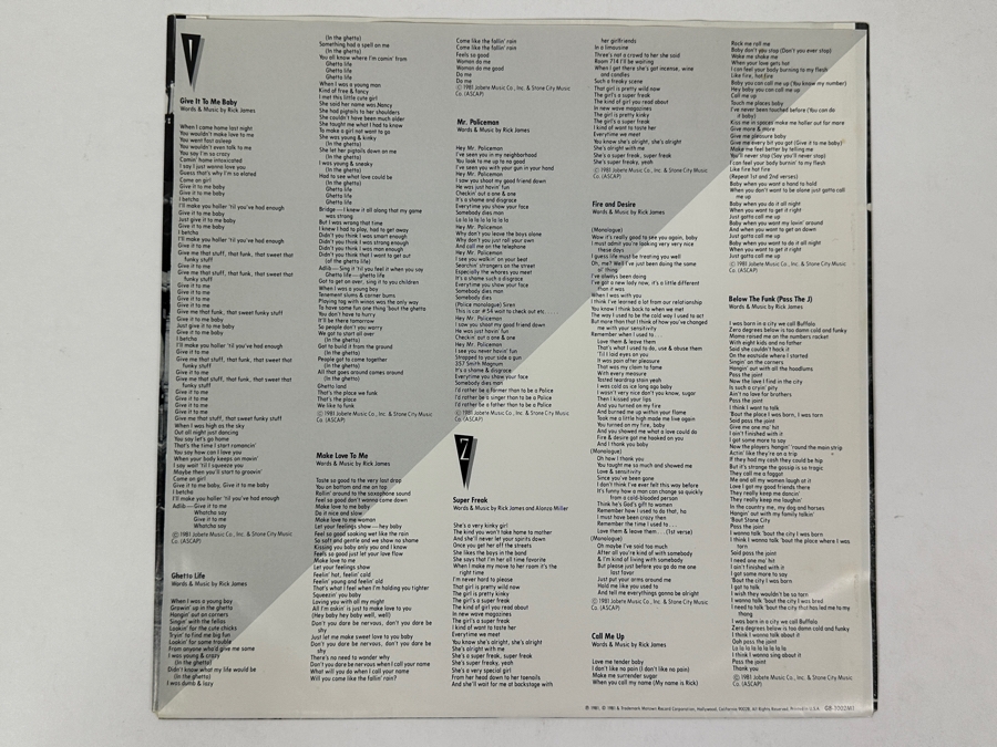 Rick James - Street Songs Gordy / Motown Records G8 1002M1 1981 Vinyl Record [Photo 4]