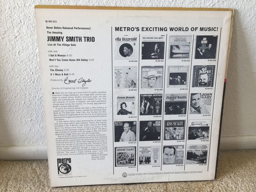 Amazing Jimmy Smith Trio, The - Live At The Village Gate - Metro Records ‎- MS-521 [Photo 2]