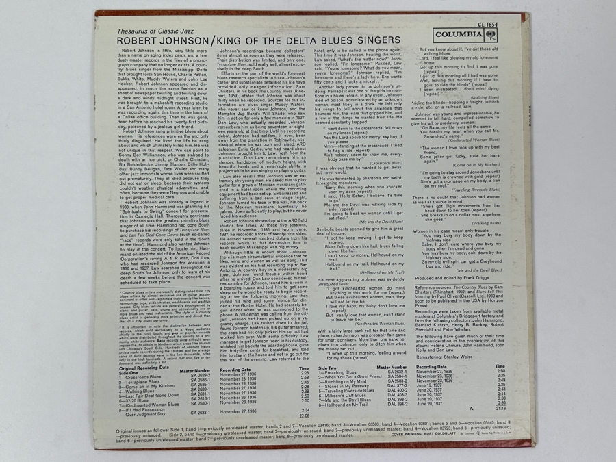 Robert Johnson - King Of The Delta Blues Singers Columbia CL 1654 1961 Vinyl Record [Photo 2]