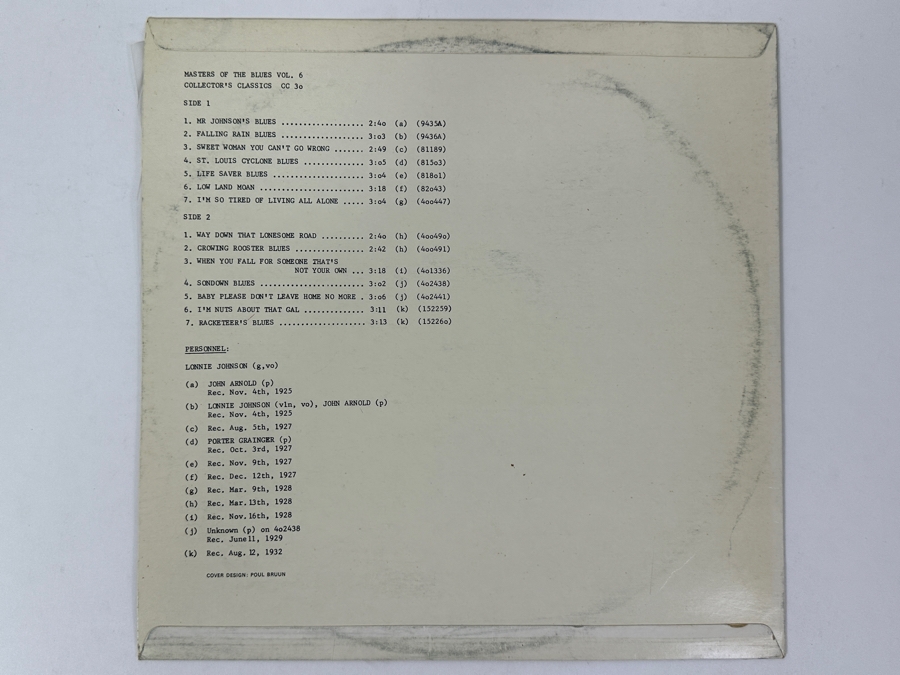 Lonnie Johnson - Masters Of The Blues Volume 6. Collectors Classics, Cc 30, 1968. Legendary Blues Vinyl Record [Photo 2]