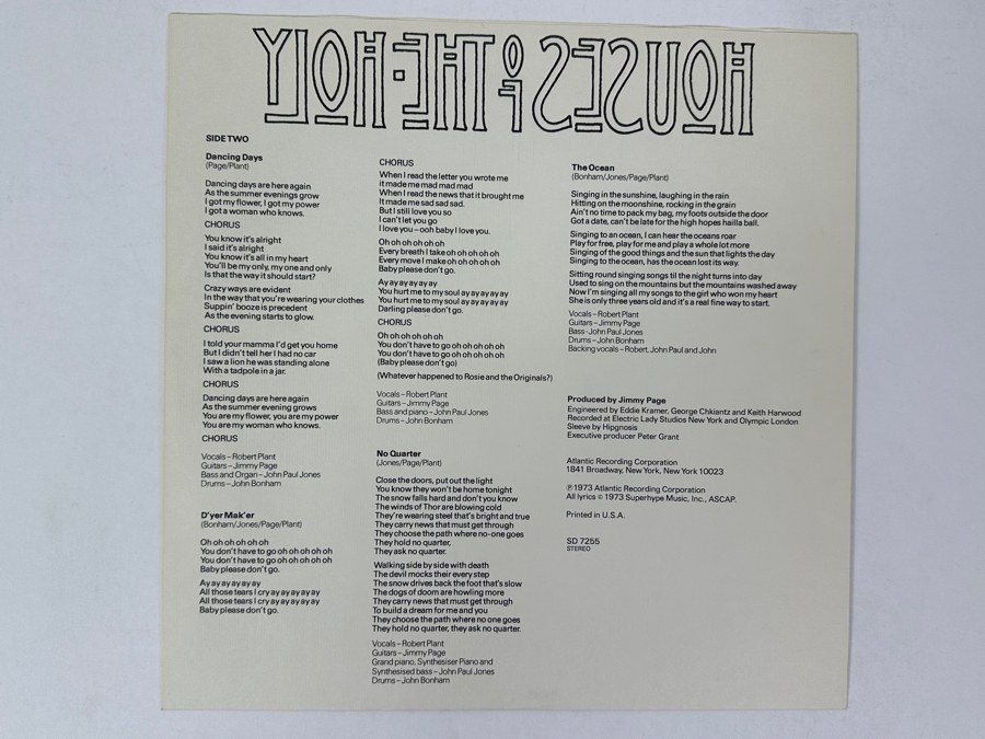 Led Zeppelin - Houses Of The Holy Atlantic SD 7255 1973 Vinyl Record [Photo 7]