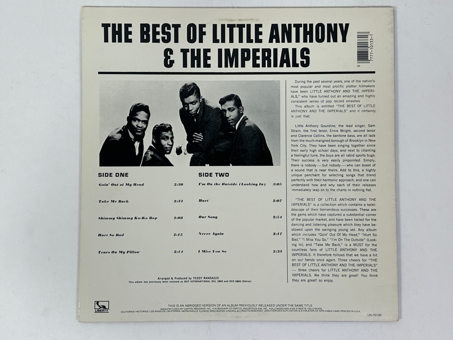 Little Anthony And The Imperials - The Best Of Little Anthony And The Imperials, Liberty Records, LN-10133, 1981Vinyl Record [Photo 2]