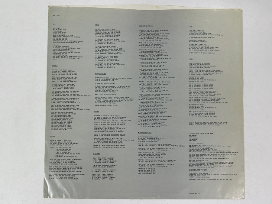 Talking Heads - Fear Of Music, Sire Records SRK 6076 1979 Vinyl Record [Photo 5]