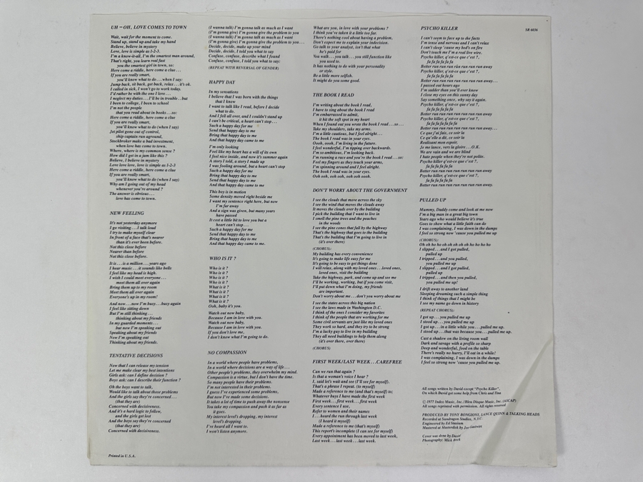 Talking Heads - 77, Sire Records Label, SR 6036 1977 Vinyl Record [Photo 6]