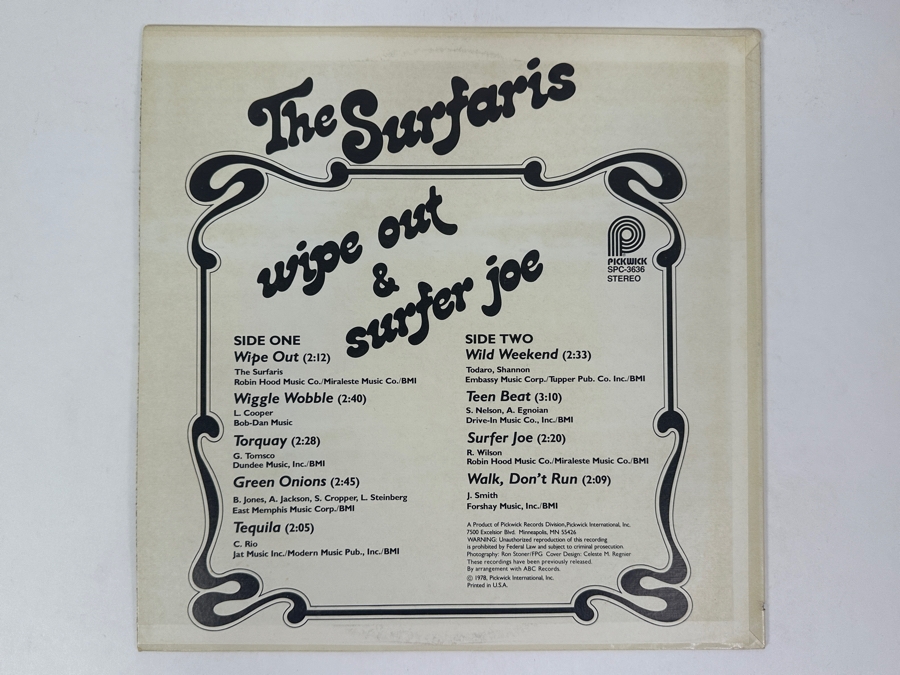 The Surfaris - Wipe Out & Surfer Joe, Pickwick SPC-3636, 1974 Vinyl Record [Photo 2]