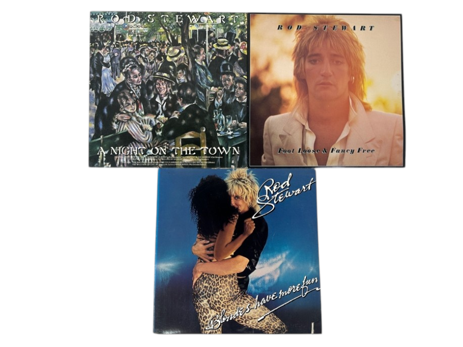 (3) Rod Stewart Vinyl Records: A Night On The Town, Foot Loose & Fancy Free And Blondes Have More Fun Warner Bros. Records