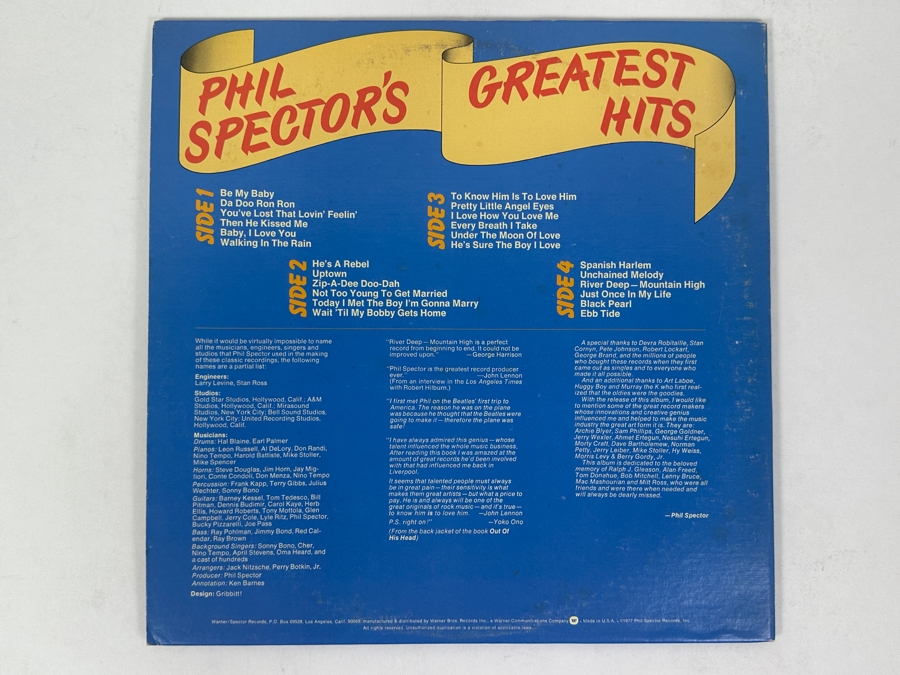 Phil Spector - Greatest Hits Warner Spector Records SP-9104, 1977 2 x Vinyl Record [Photo 3]