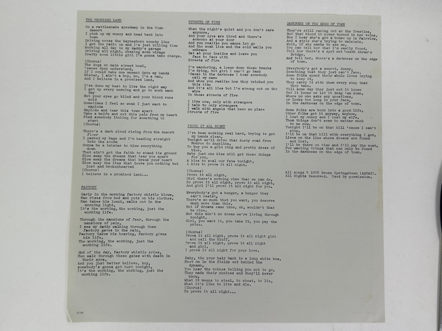 Bruce Springsteen - Darkness On The Edge Of Town Columbia Records JC 35318 1978 Vinyl Record [Photo 7]