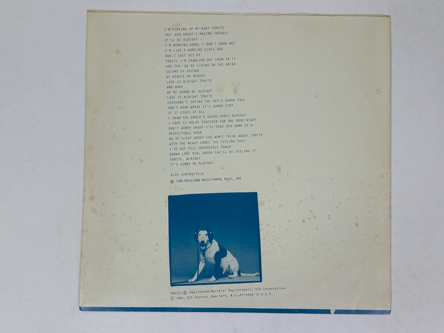 Rick Springfield - Working Class Dog, RCA Records AFL1-3697 1981 Vinyl Record [Photo 6]