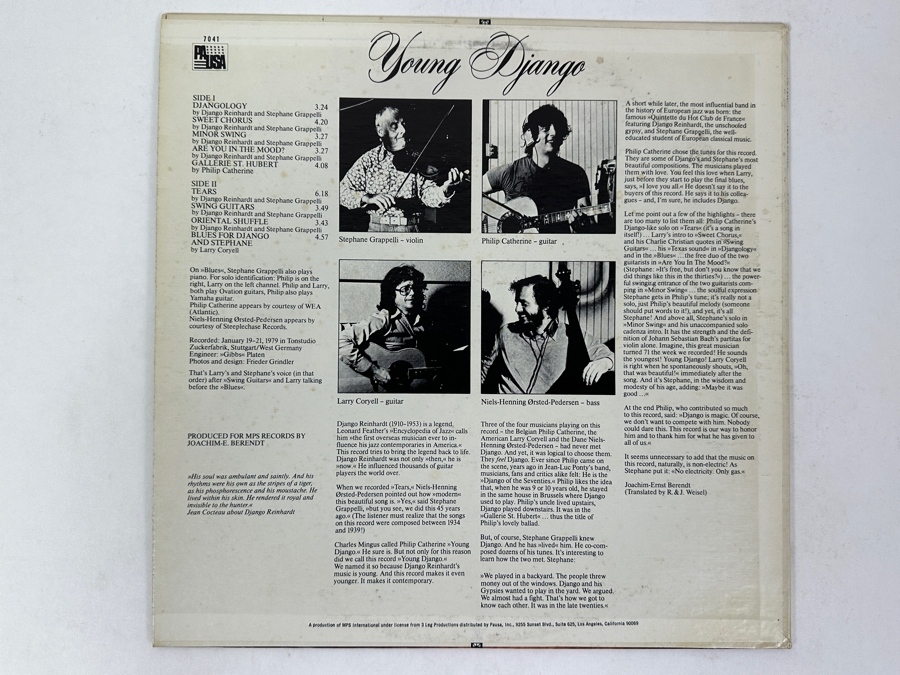 Stephane Grappelli Philip Catherine Larry Coryell Niels-Henning Orsted Pedersen - Young Django, Pablo 7041, 1979 Vinyl Record [Photo 2]