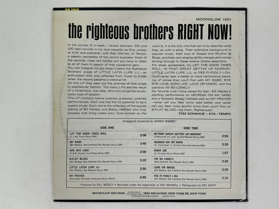 The Righteous Brothers - Right Now! Black Cover With A Red Border And A Yellow Star Dividing Four Photos Of The Duo. Moonglow MG-1001 1963 Vinyl Record [Photo 2]