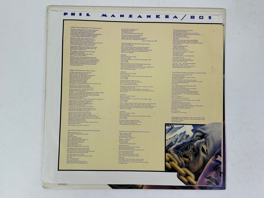 Phil Manzanera - 801, Featuring Surreal Artwork Of Intertwined Faces With Covered Eyes And A Golden Chain Against Skyscrapers, Polydor PD-1-6147 1976 Vinyl Record [Photo 6]