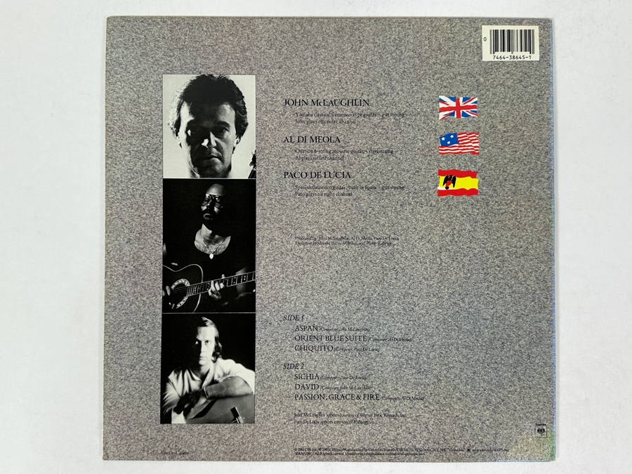 John McLaughlin, Al Di Meola, Paco De Lucia - Passion, Grace & Fire Columbia FC 38645 1983 Vinyl Record [Photo 2]