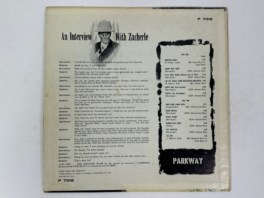 John Zacherle - Monster Mash Parkway P 7018 1962 Vinyl Record [Photo 2]