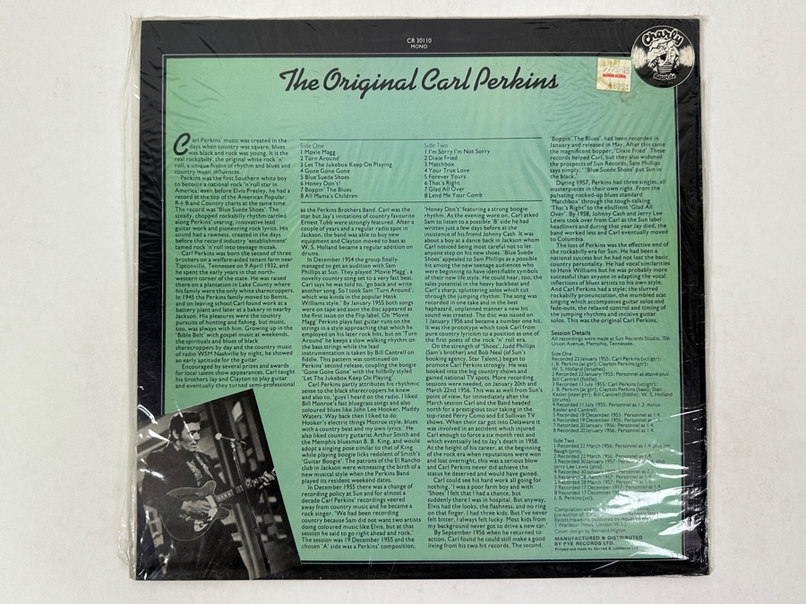 Carl Perkins - The Original Carl Perkins, Charly R&B Originals, CR 30110, 1980. Vinyl Record [Photo 2]
