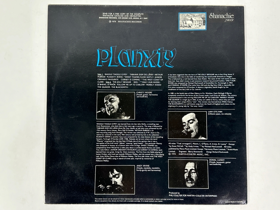 Planxty - Planxty - Shanachie Records 79009 1979 Vinyl Record [Photo 2]