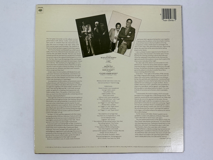 Dexter Gordon - Great-Encounters. Acclaimed Jazz Album From Columbia Records JC 35978, 1979 Vinyl Record [Photo 2]