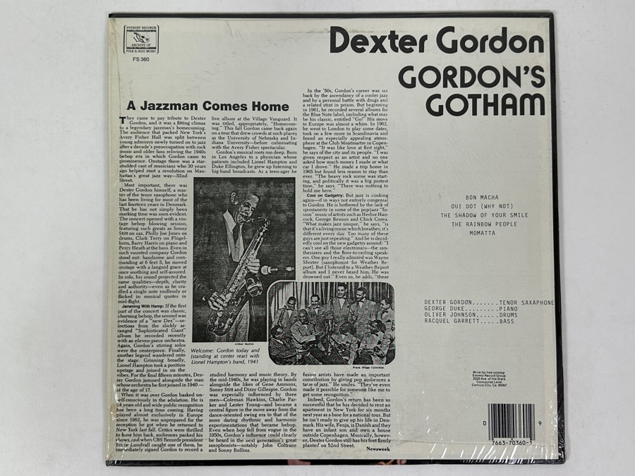 Dexter Gordon - Gordon's Gotham, Everest Records / Archive Of Folk & Jazz Music, FS-360, 1981 Vinyl Record [Photo 3]