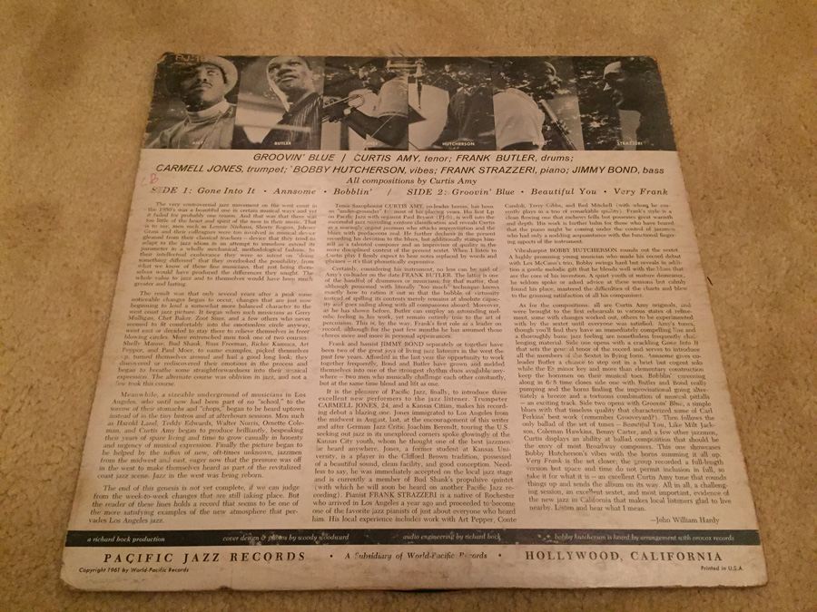 Curtis Amy & Frank Butler ‎- Groovin' Blue - Pacific Jazz Records - 863 [Photo 2]