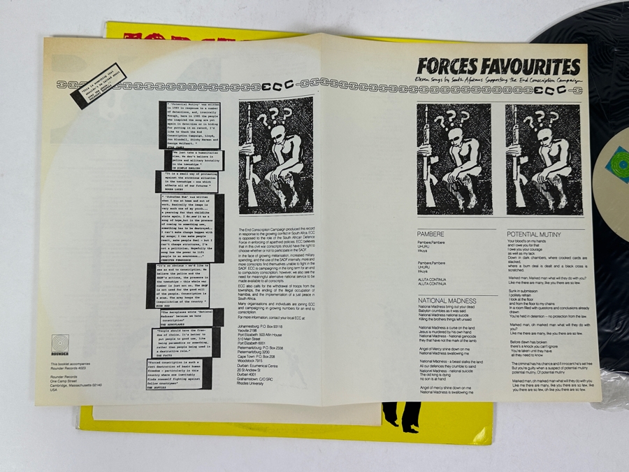 Various Artists - Forces Favourites - Eleven Songs By South Africans Supporting The End Conscription Campaign - Rounder Records 4023 1987 Vinyl Record [Photo 3]