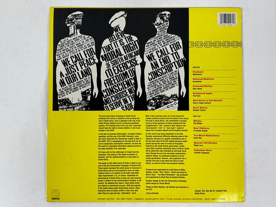 Various Artists - Forces Favourites - Eleven Songs By South Africans Supporting The End Conscription Campaign - Rounder Records 4023 1987 Vinyl Record [Photo 2]