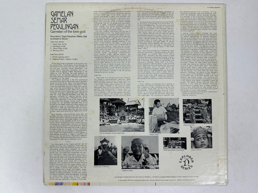 Gamelan Semar Pegulingan - Gamelan Of The Love God. Nonesuch Explorer Series, H-72046, 1971. Vinyl Record [Photo 2]