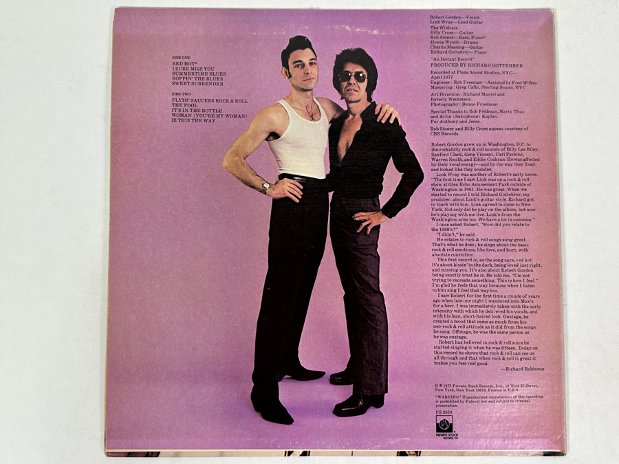 Robert Gordon With Link Wray - Robert Gordon With Link Wray, Private Stock Records PS 2030, 1977 Vinyl Record [Photo 2]