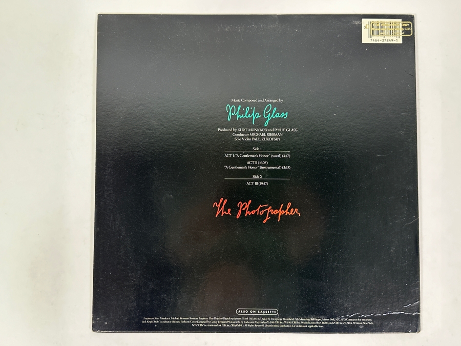 Philip Glass - The Photographer, CBS FM 37849, 1983 Vinyl Record Promo Copy [Photo 2]