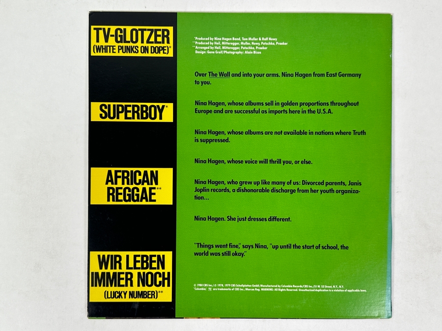 Nina Hagen Band - TV-Glotzer (White Punks On Dope) Columbia 36817 1978 Vinyl Record [Photo 2]