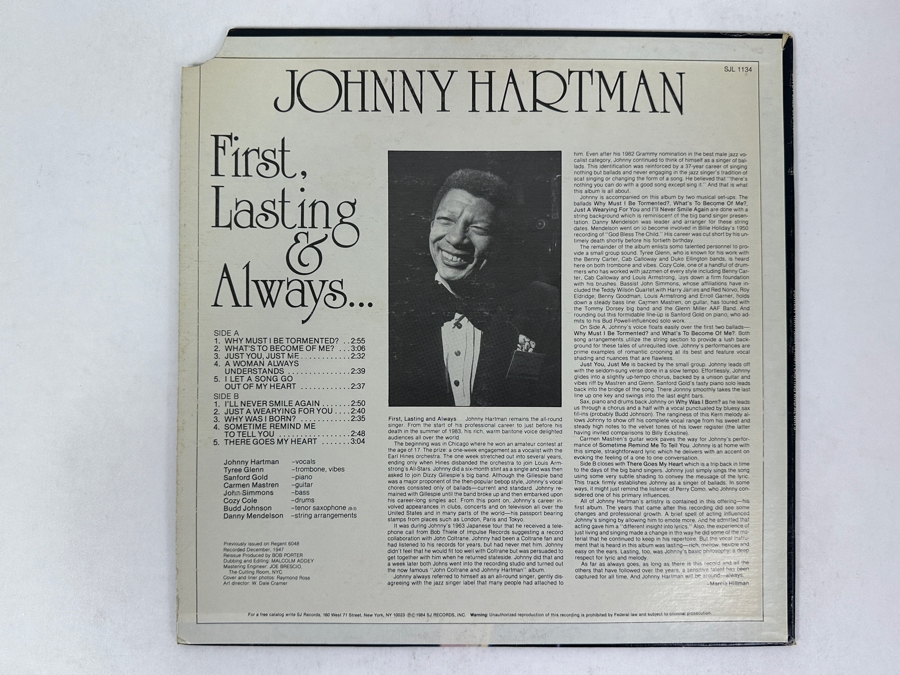 Johnny Hartman - First, Lasting & Always... Savoy Jazz SJL 1134 1984 Vinyl Record [Photo 2]
