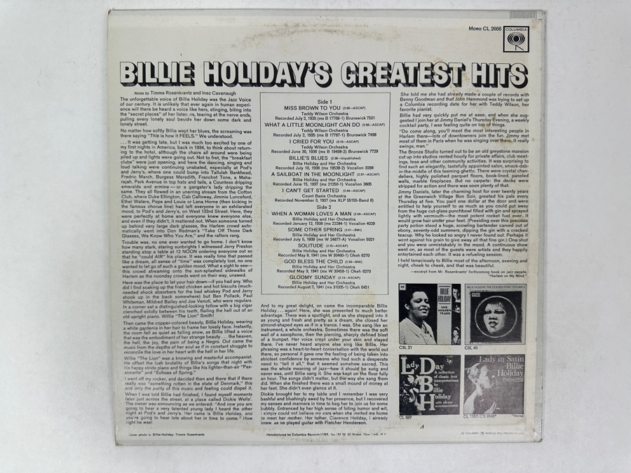 Billie Holiday - Greatest Hits Columbia CL 2666 Vinyl Record [Photo 2]