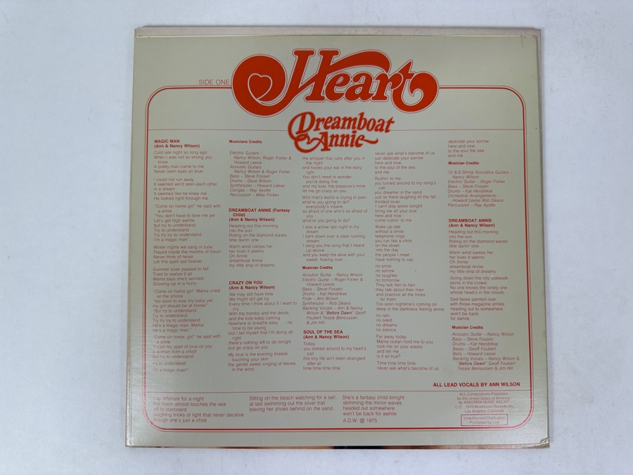 Heart - Dreamboat Annie Mushroom Records MRS-5005 1976 Vinyl Record [Photo 4]