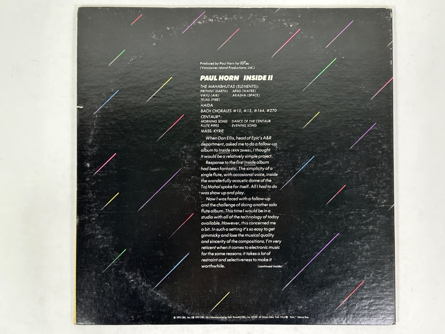 Paul Horn - Inside II, Epic, KE 31600, 1973 Vinyl Record [Photo 2]