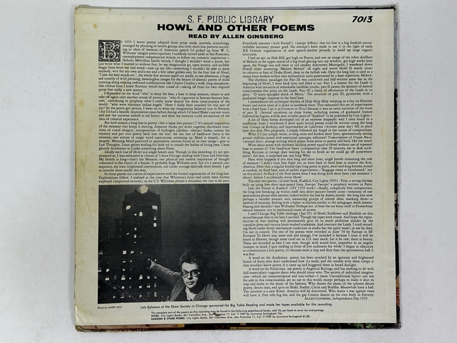 Allen Ginsberg - Howl - Fantasy 7013 1968 Vinyl Record [Photo 4]